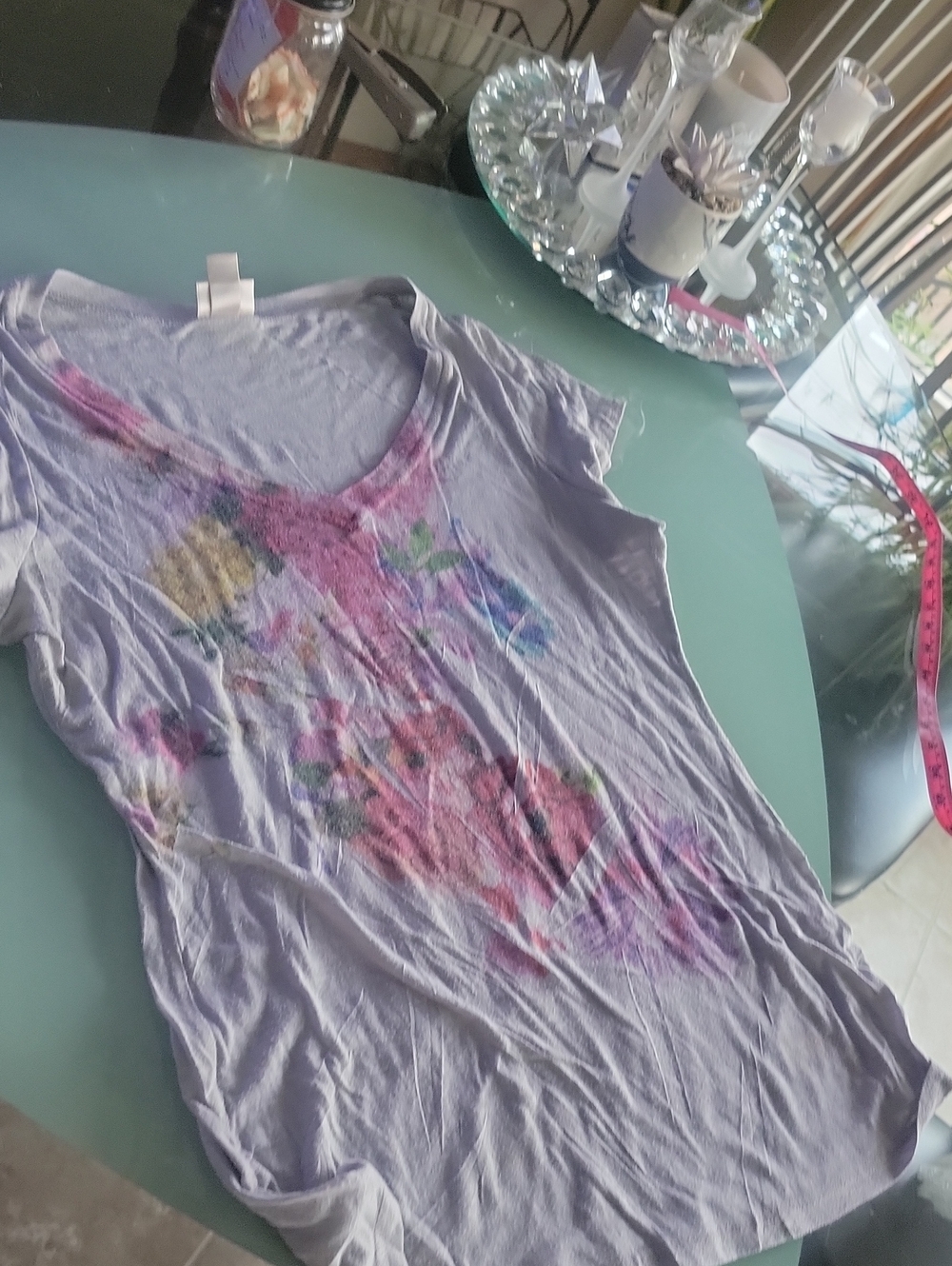 Mossimo Supply Co. Lavender Short Sleeve Tee with Multicolor Floral Graphic